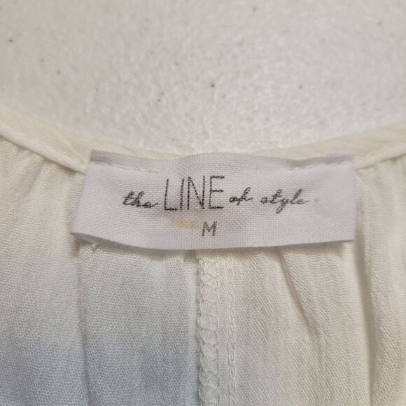 The Line Of Style White Bohemian Flowy Cold Shoulder Top with Colorful Chrochet - Picture 5 of 8